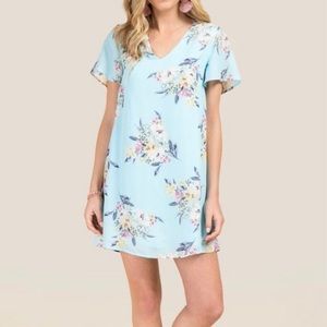 Miami light blue floral flowy dress w back cut out